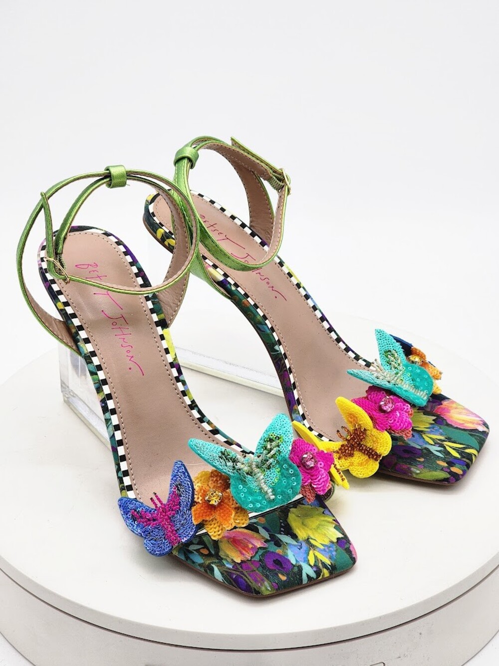 Betsey Johnson Floral Butterfly Clear Heel Sandals Women’s Size 8.5 Multicolor